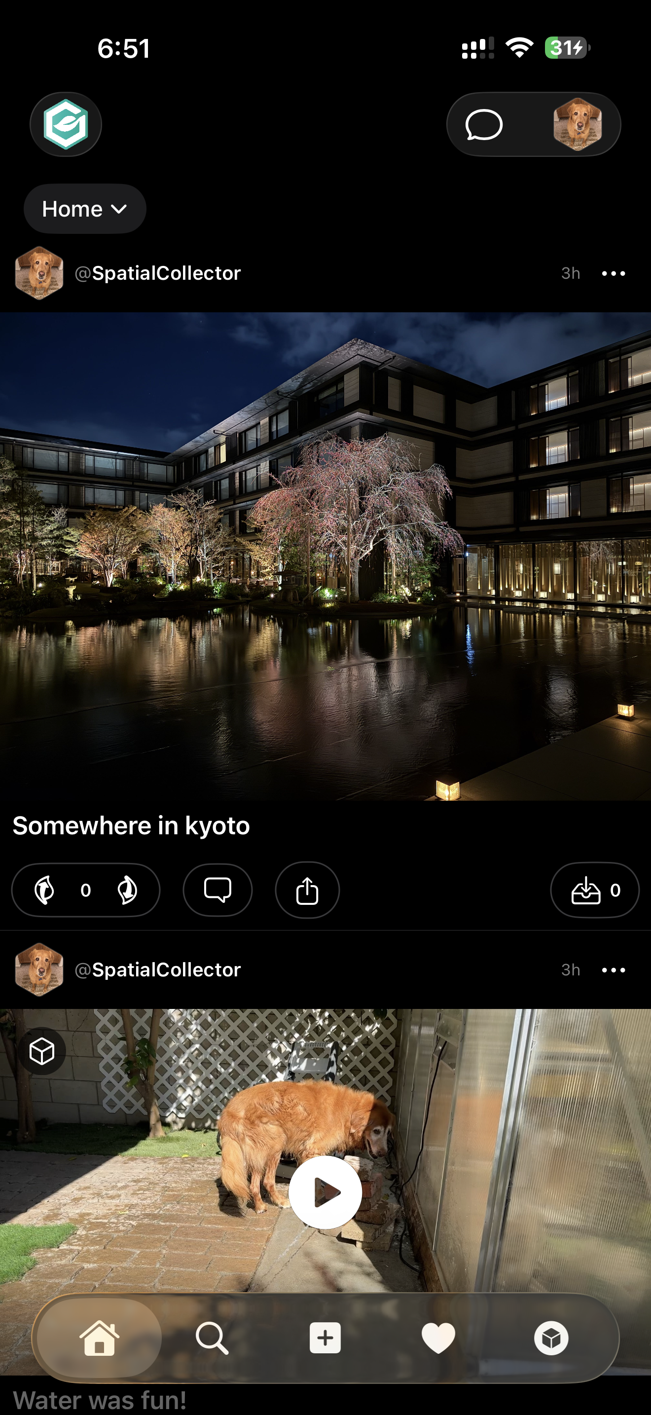 TiiHub social feed on iPhone with 3D models and spatial media posts